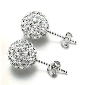 Flower Bud‎ Ball Stud Earrings Diamond Crystal Hypoallergenic Ear Studs 8mm